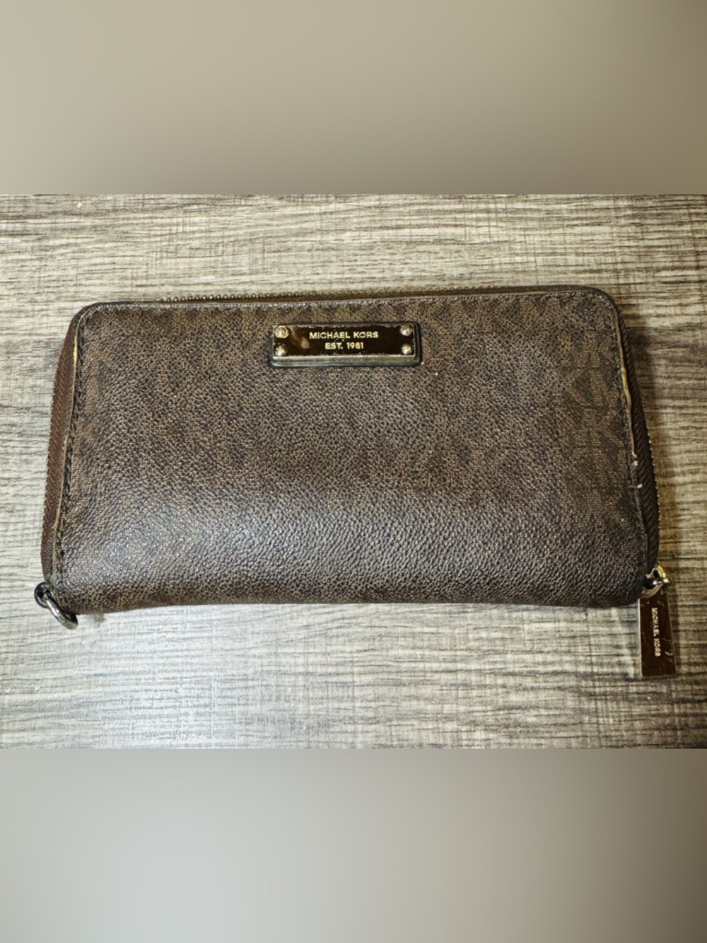 Michael Kors Jet Set Brown Logo Zip Around Wallet